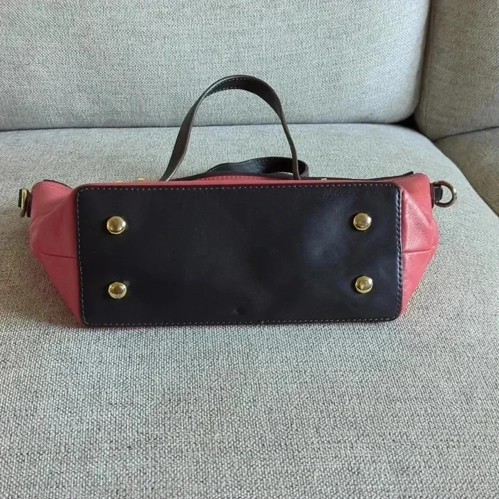 Vintage Halston Heritage Leather Handbag with Crossbody Option Salmon/Brown/Gold - Picture 2 of 6